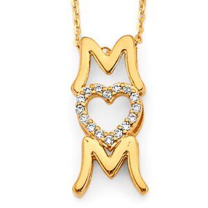 14KT Gold Cubic Zirconia Mom Heart Necklace